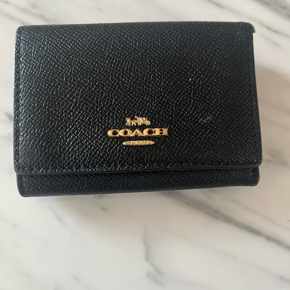 Coach Black Leather Trifold Wallet women’s